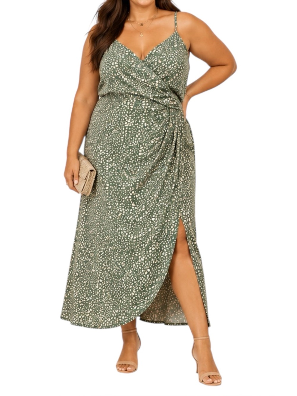 Eloquii Green Abstract Faux Wrap Midi Dress Plus Size 22 NWT Slit